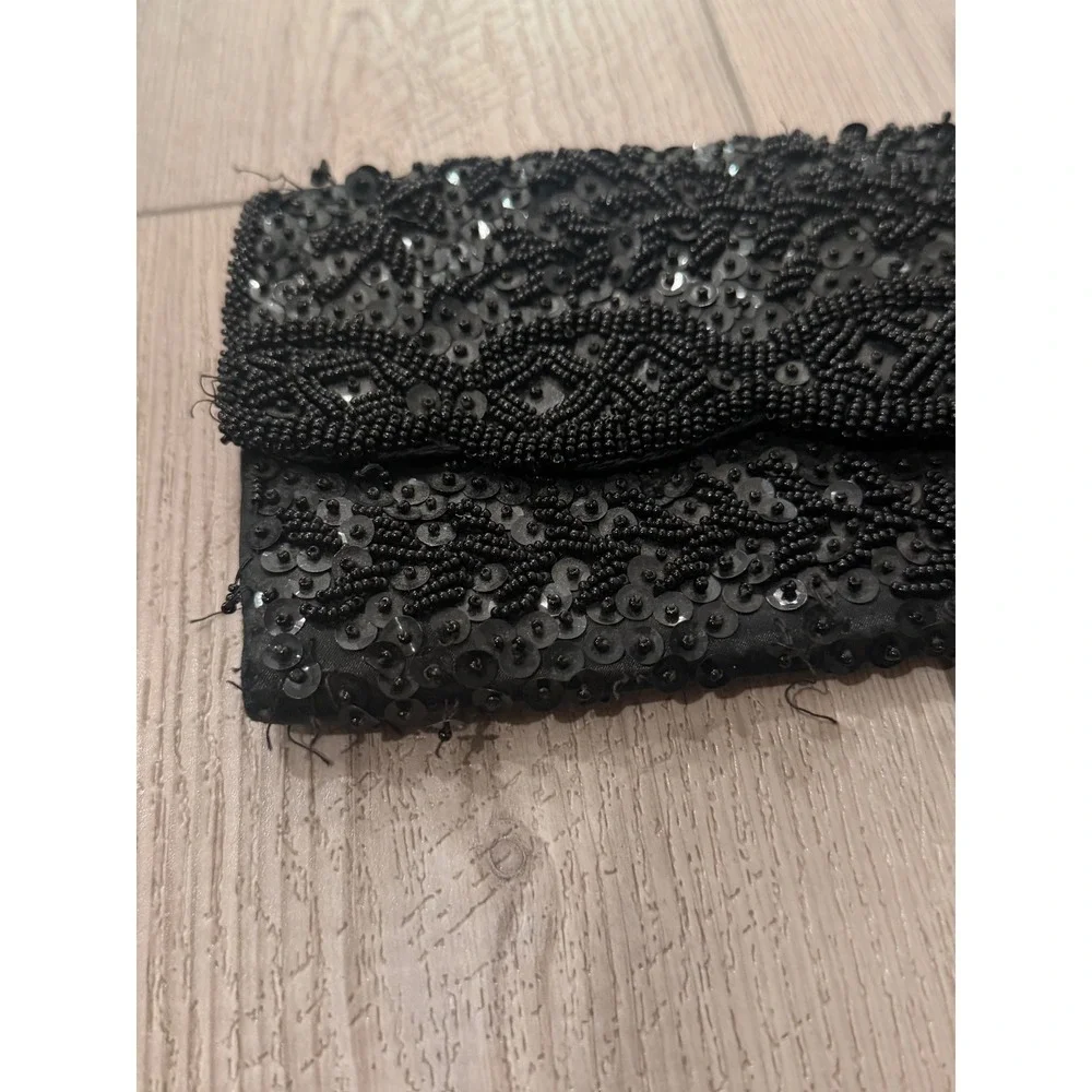 Vintage Black Beaded Clutch Bag Handmade in Hong‎ Kong Sequin Evening Purse